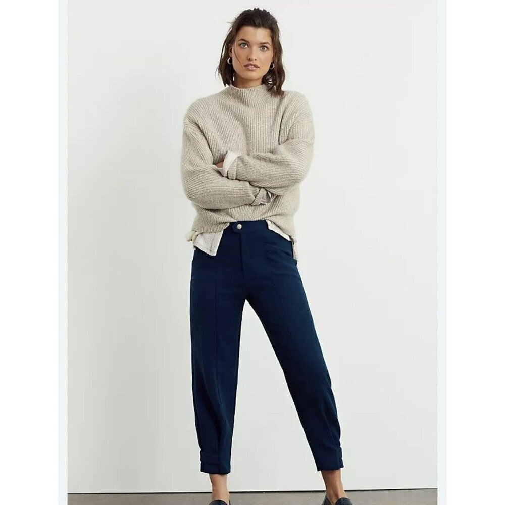 NWT New $128 Anthropologie Magda Tapered Trouser Work Career Navy Blue Pants 0